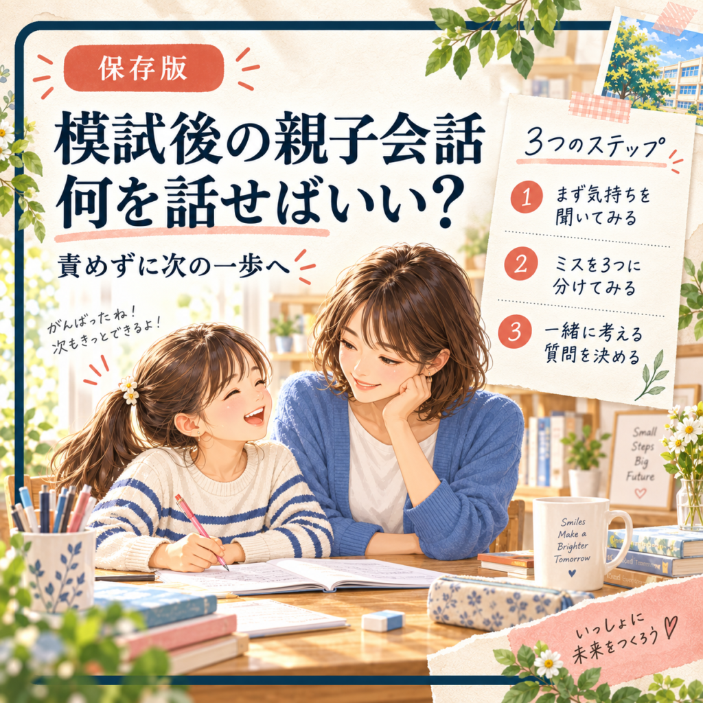 模試答案を見ながら話す親子