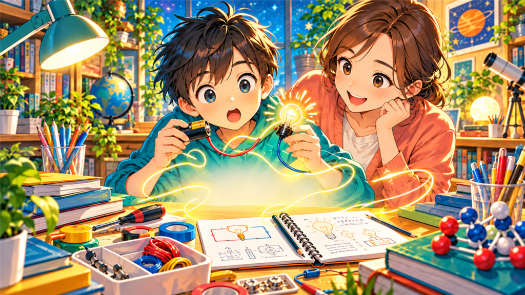 中学受験を目指す小学生と保護者。基本の回路を実物・図・言葉で確認する手順を紹介します。